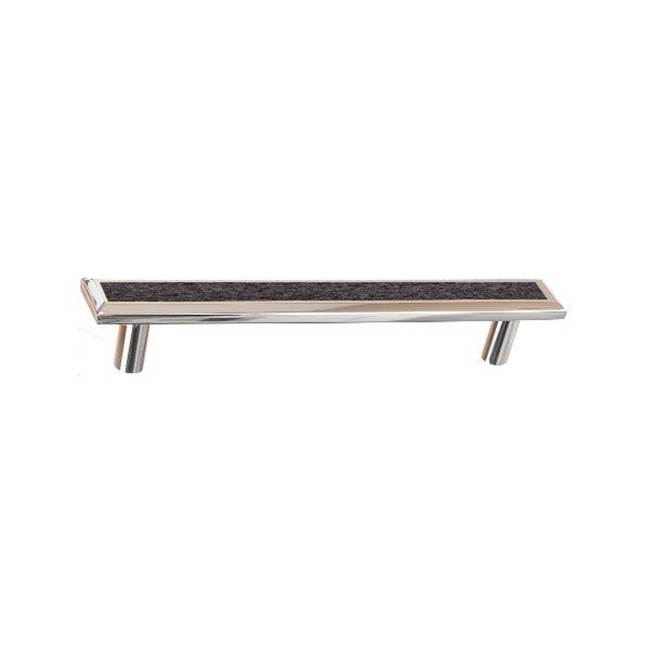 Colonial Bronze Leather Accented Rectangular, Beveled Appliance Pull, Door Pull, Shower Door Pull With Straight Posts, Matte Satin Chrome x Sulky Black Leather