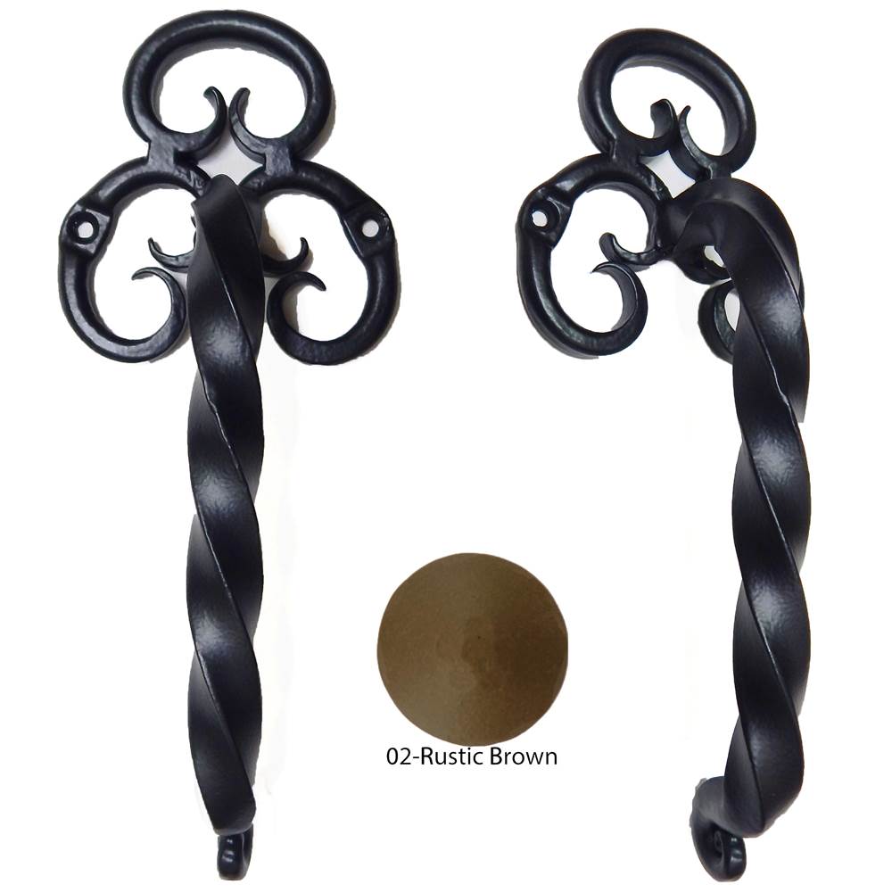 Agave Ironworks Twisted L, Fancy Back Pull, Finish 02-Rustic Brown