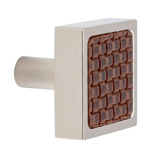 Colonial Bronze Leather Accented Square Cabinet Knob With Straight Post, Antique Satin Brass x Worn Leather Cappuccino