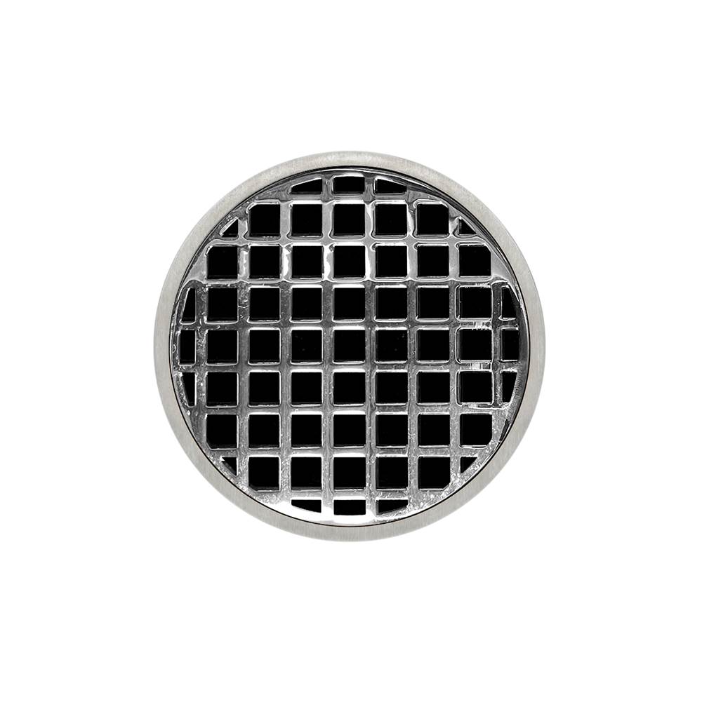 Infinity Drain 5'' Round Strainer with Squares Pattern Decorative Plate and 2'' Throat in Polished Stainless for RQD 5