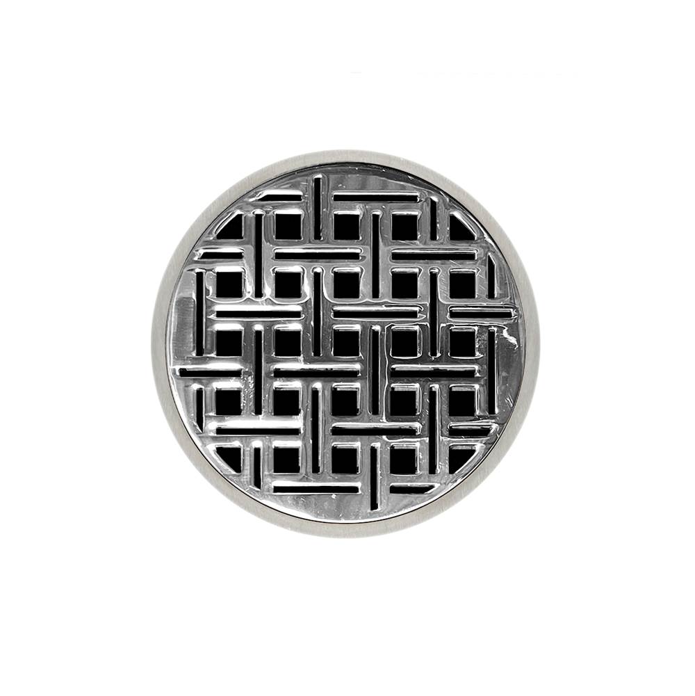 Infinity Drain 5'' Round RVD 5 Complete Kit with Weave Pattern Decorative Plate in Polished Stainless with PVC Drain Body, 2'' Outlet