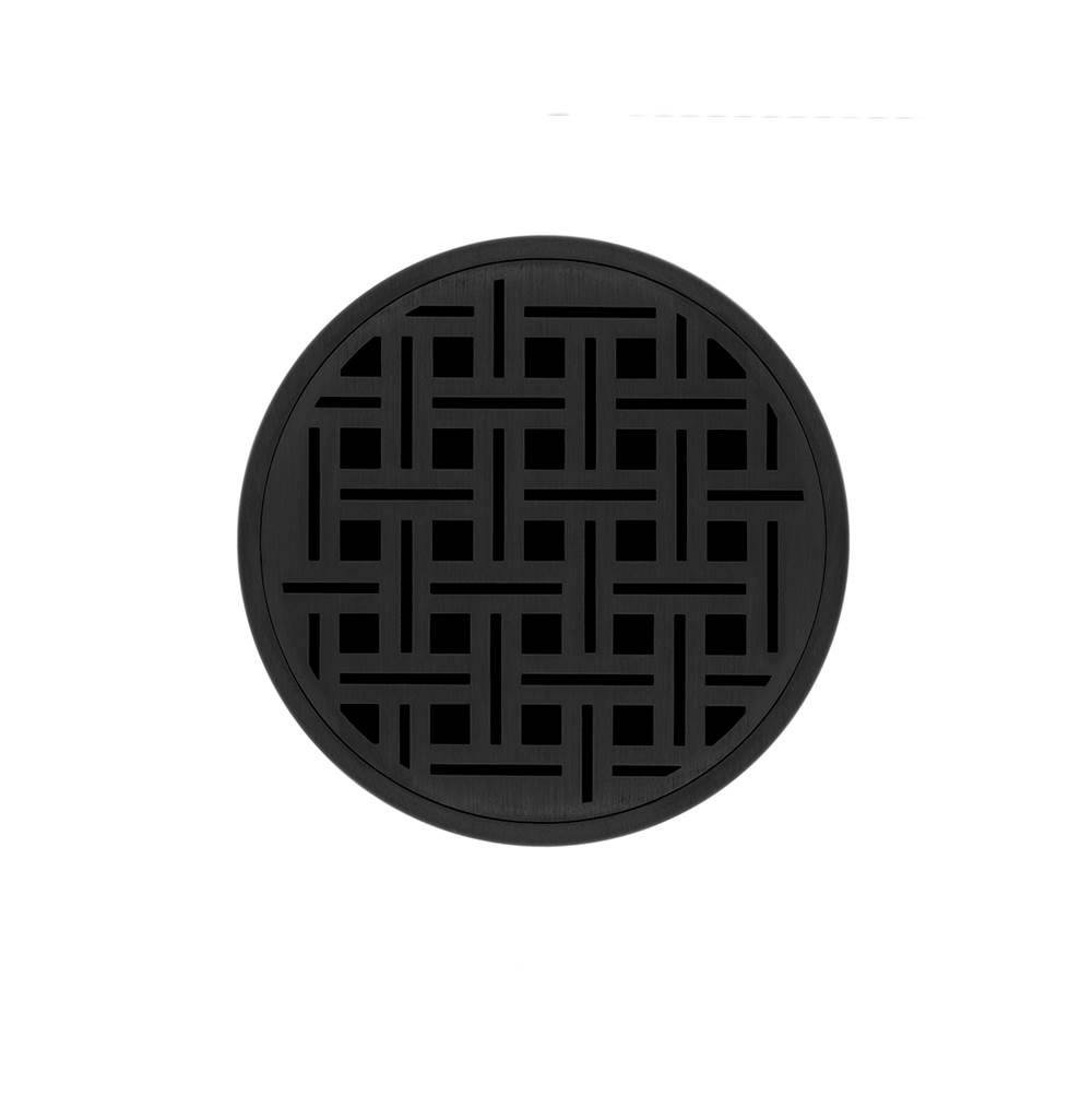 Infinity Drain 5'' Round RVDB 5 Complete Kit with Weave Pattern Decorative Plate in Matte Black with Stainless Steel Bonded Flange Drain Body, 2'' No Hub Outlet