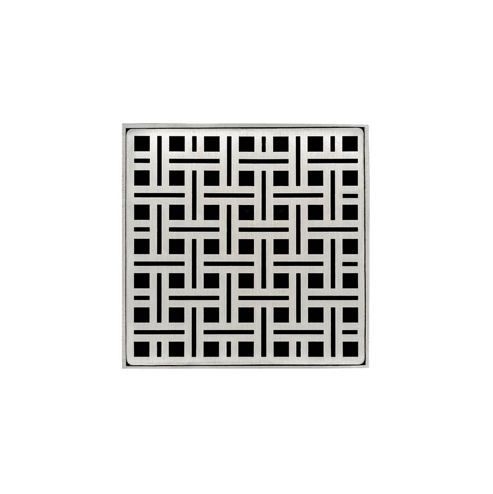 Infinity Drain 5'' x 5'' VD 5 Complete Kit with Weave Pattern Decorative Plate in Satin Stainless with PVC Drain Body, 2'' Outlet