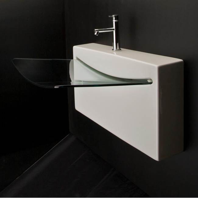 Lacava Wall-mount porcelain and glass Bathroom Sink with no faucet hole, no overflow.