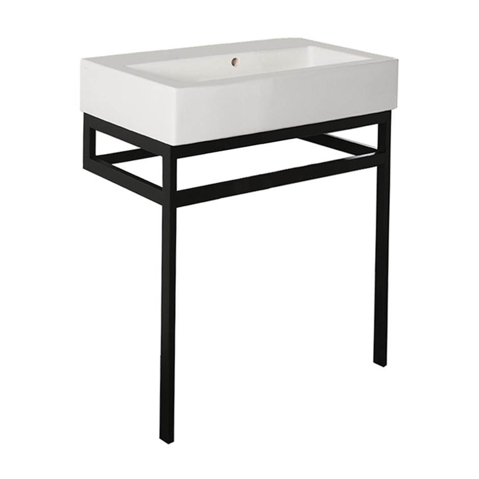Lacava Floor-standing metal console stand with a towel bar (Bathroom Sink 5468sold separately), made of stainless steel or brass.