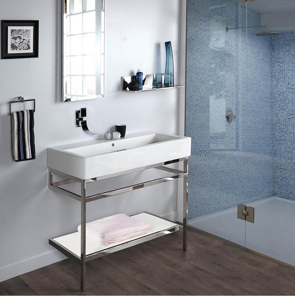 Lacava Floor-standing metal console stand with a towel bar (Bathroom Sink 5460sold separately), made of stainless steel or brass.