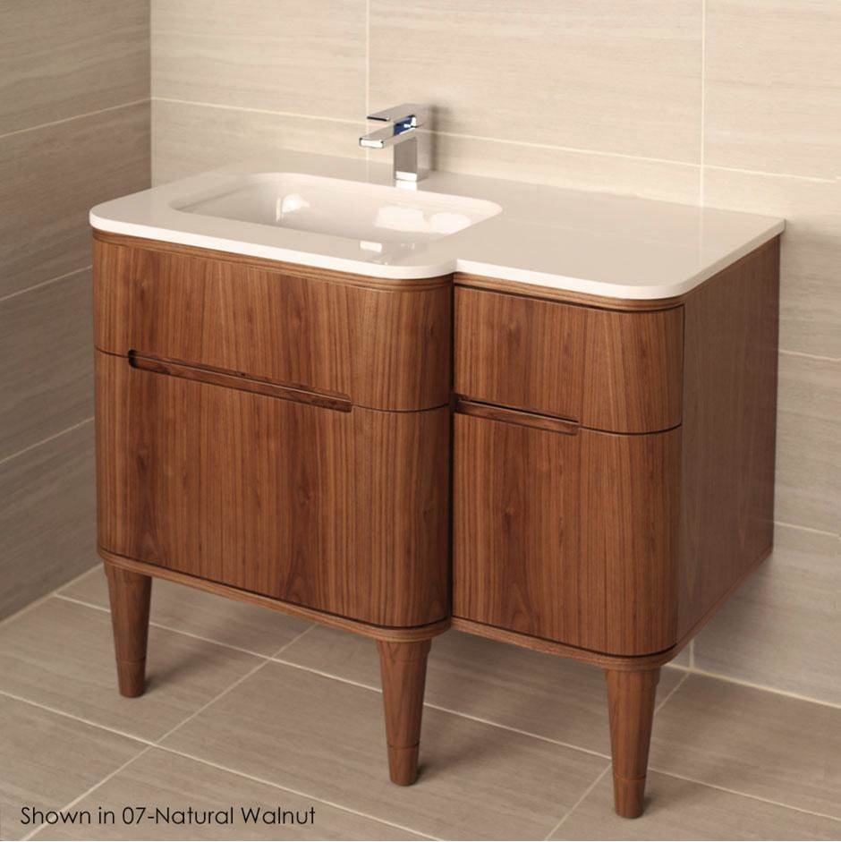 Lacava Wall-mount under counter vanity with three routed finger pull drawers .