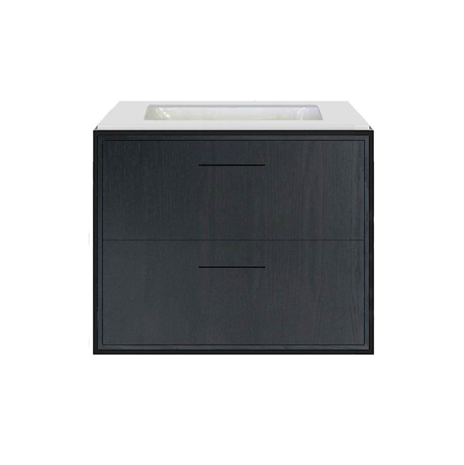 Lacava Cabinet of wall-mount under-counter vanity LIN-UN-24 with two drawers (pulls included), metal frame,  solid surface countertop and shelf.