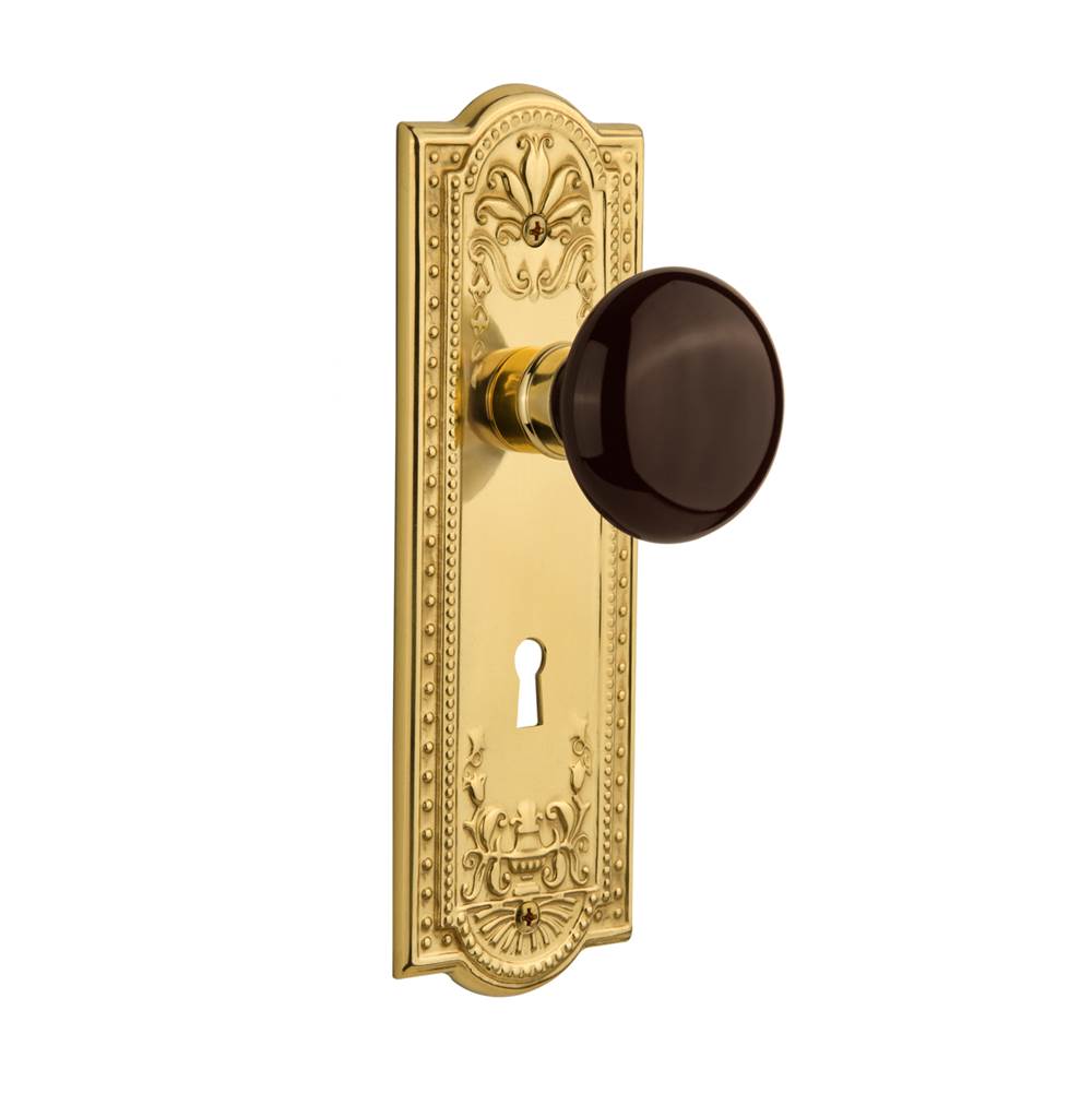 Nostalgic Warehouse Nostalgic Warehouse Meadows Plate with Keyhole Single Dummy Brown Porcelain Door Knob in Unlacquered Brass