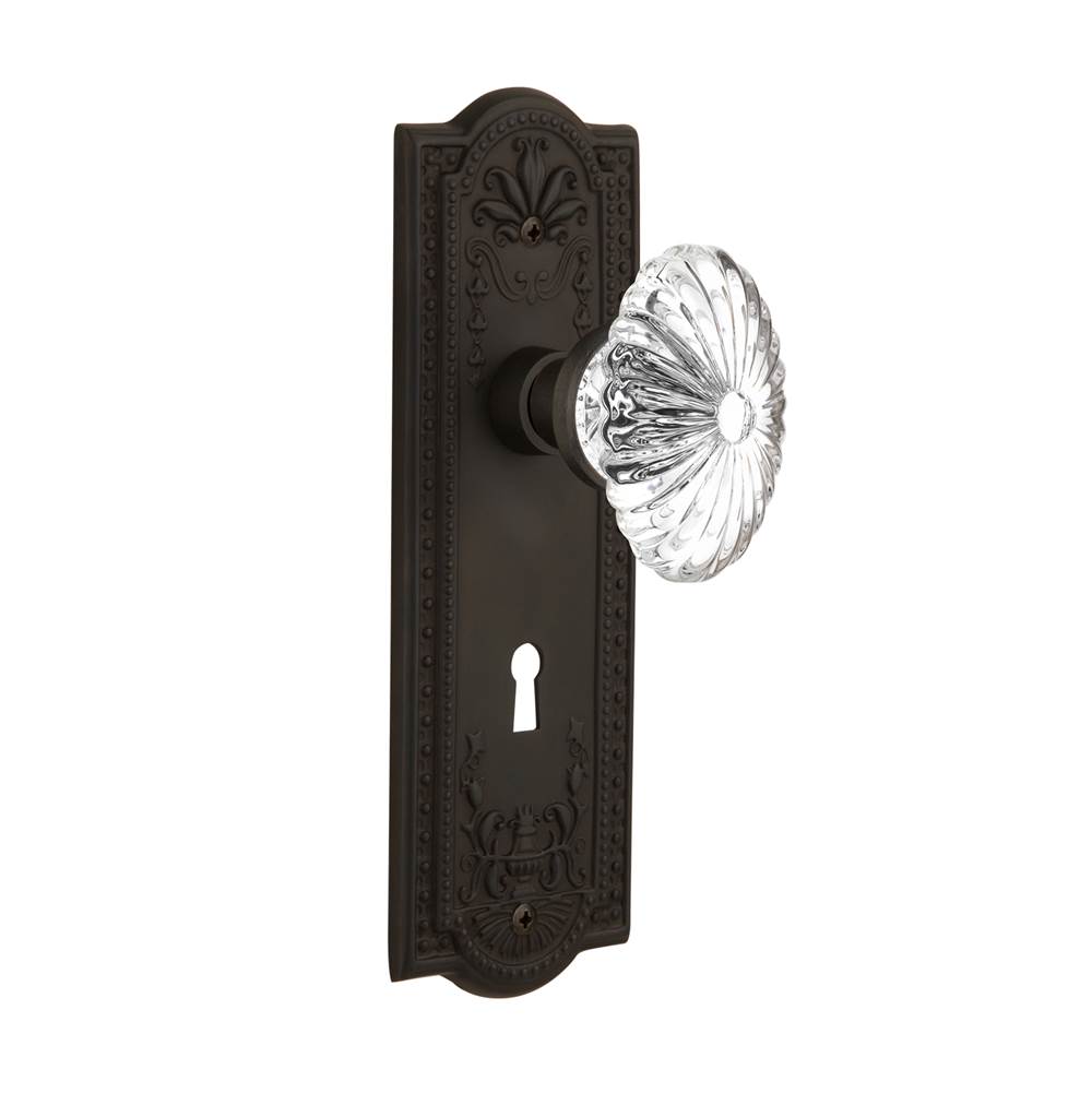 Nostalgic Warehouse Nostalgic Warehouse Meadows Plate with Keyhole Passage Oval Fluted Crystal Glass Door Knob in Oil-Rubbed Bronze