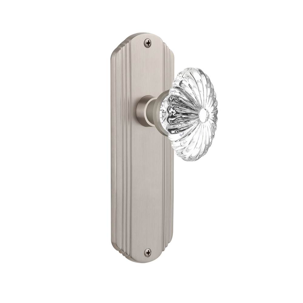 Nostalgic Warehouse Nostalgic Warehouse Deco Plate Privacy Oval Fluted Crystal Glass Door Knob in Satin Nickel