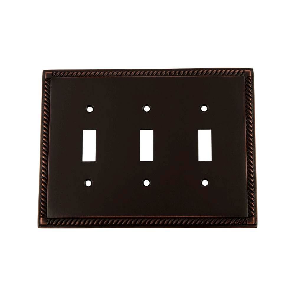 Nostalgic Warehouse Nostalgic Warehouse Rope Switch Plate with Triple Toggle in Timeless Bronze