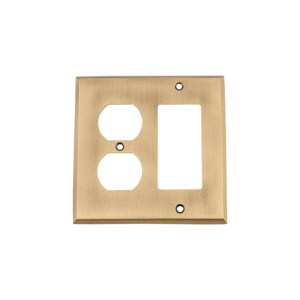 Nostalgic Warehouse Nostalgic Warehouse New York Switch Plate with Rocker and Outlet in Antique Brass