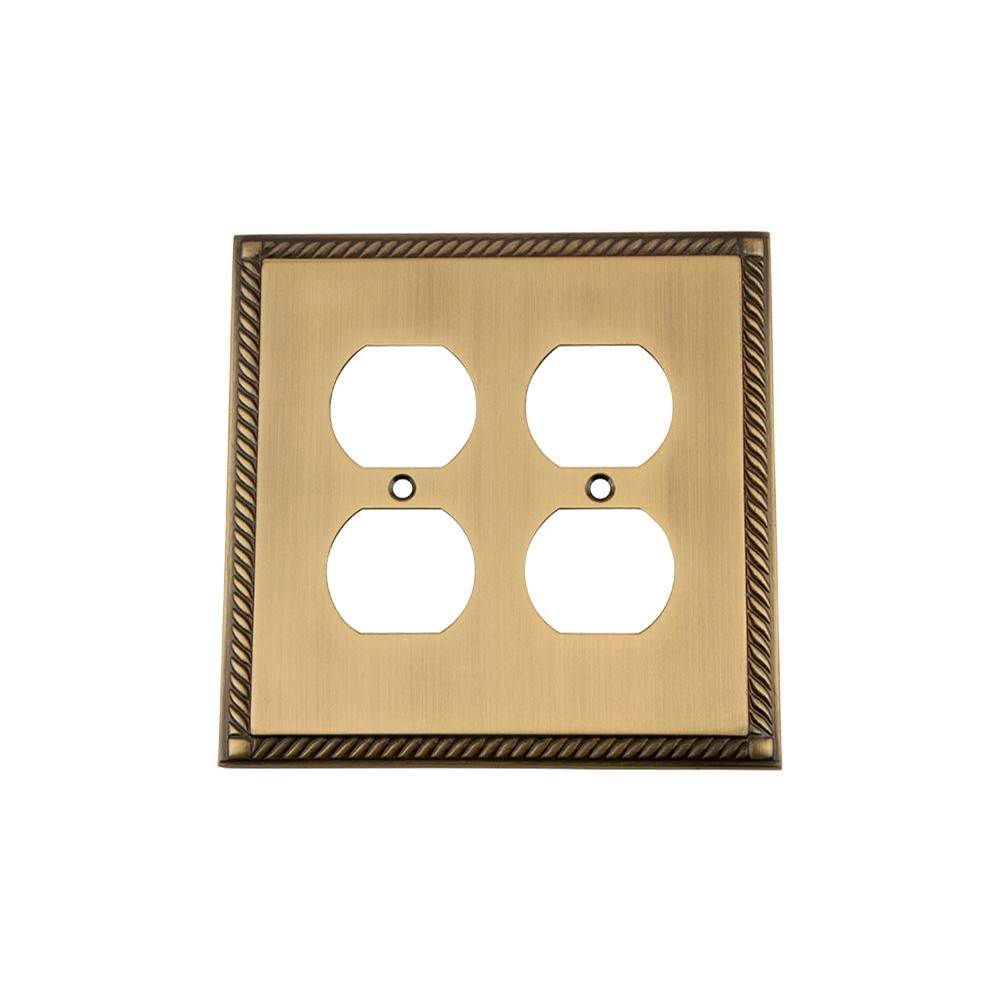 Nostalgic Warehouse Nostalgic Warehouse Rope Switch Plate with Double Outlet in Antique Brass