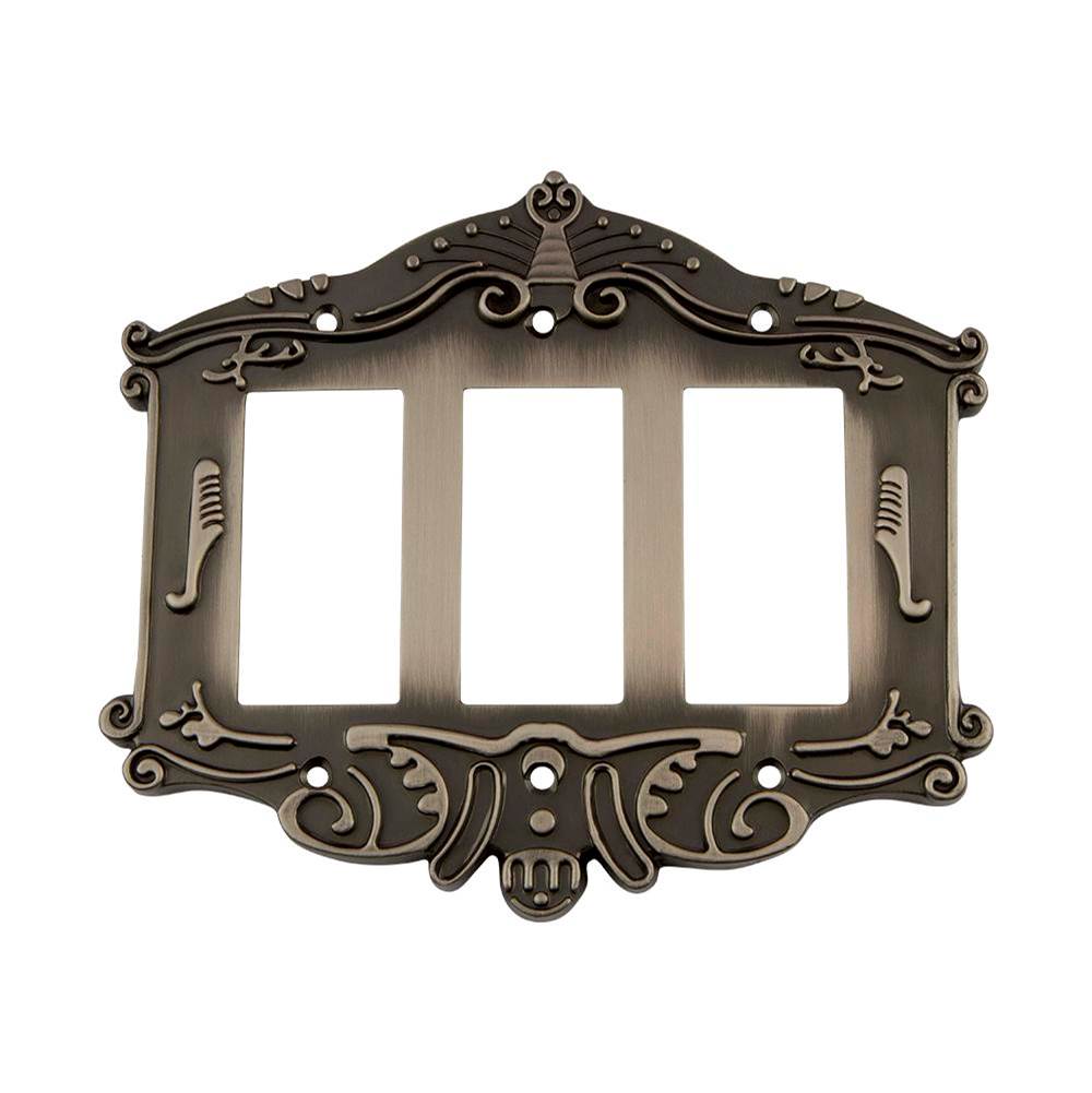Nostalgic Warehouse Nostalgic Warehouse Victorian Switch Plate with Triple Rocker in Antique Pewter