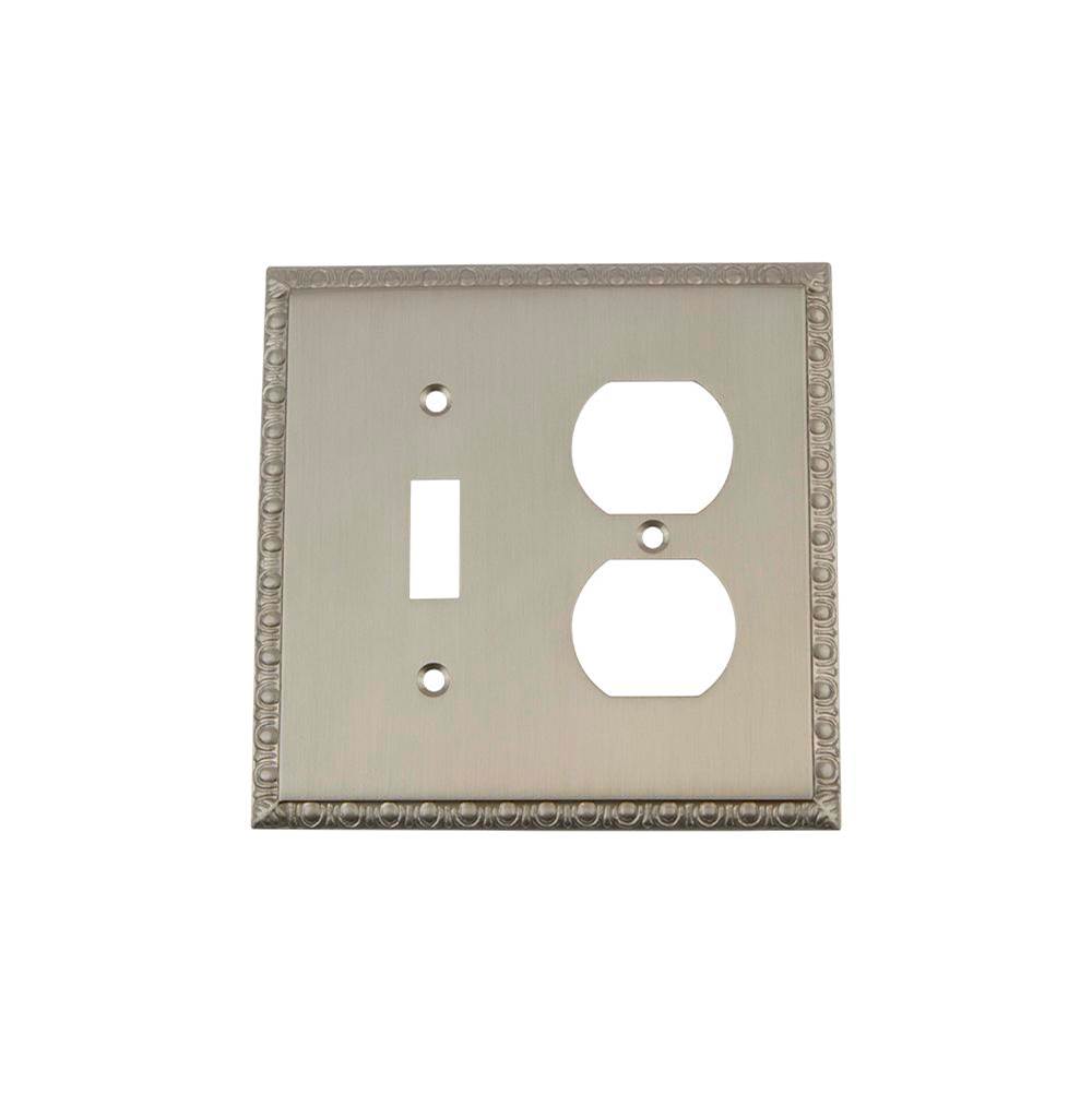 Nostalgic Warehouse Nostalgic Warehouse Egg & Dart Switch Plate with Toggle and Outlet in Satin Nickel