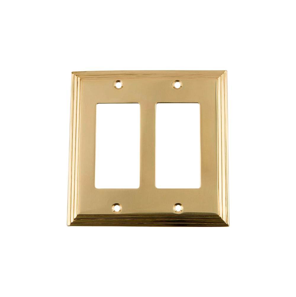 Nostalgic Warehouse Nostalgic Warehouse Deco Switch Plate with Double Rocker in Unlacquered Brass