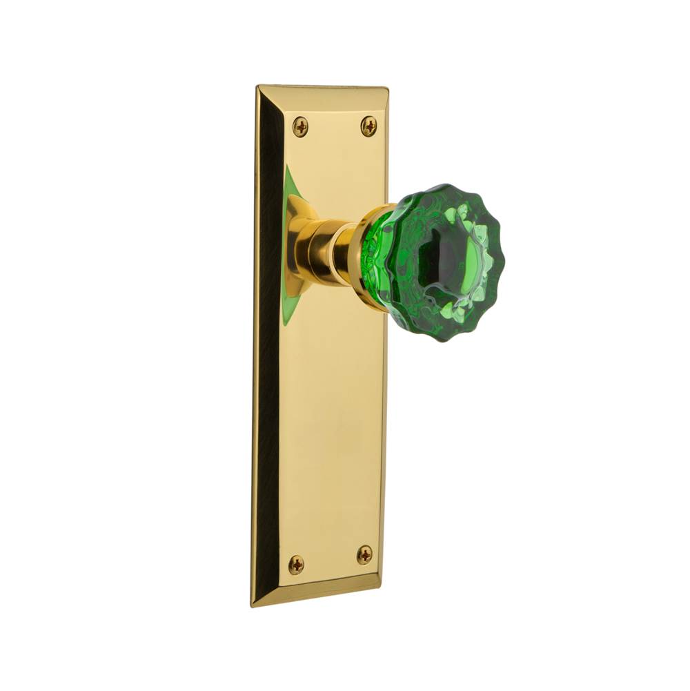 Nostalgic Warehouse Nostalgic Warehouse New York Plate Double Dummy Crystal Emerald Glass Door Knob in Polished Brass