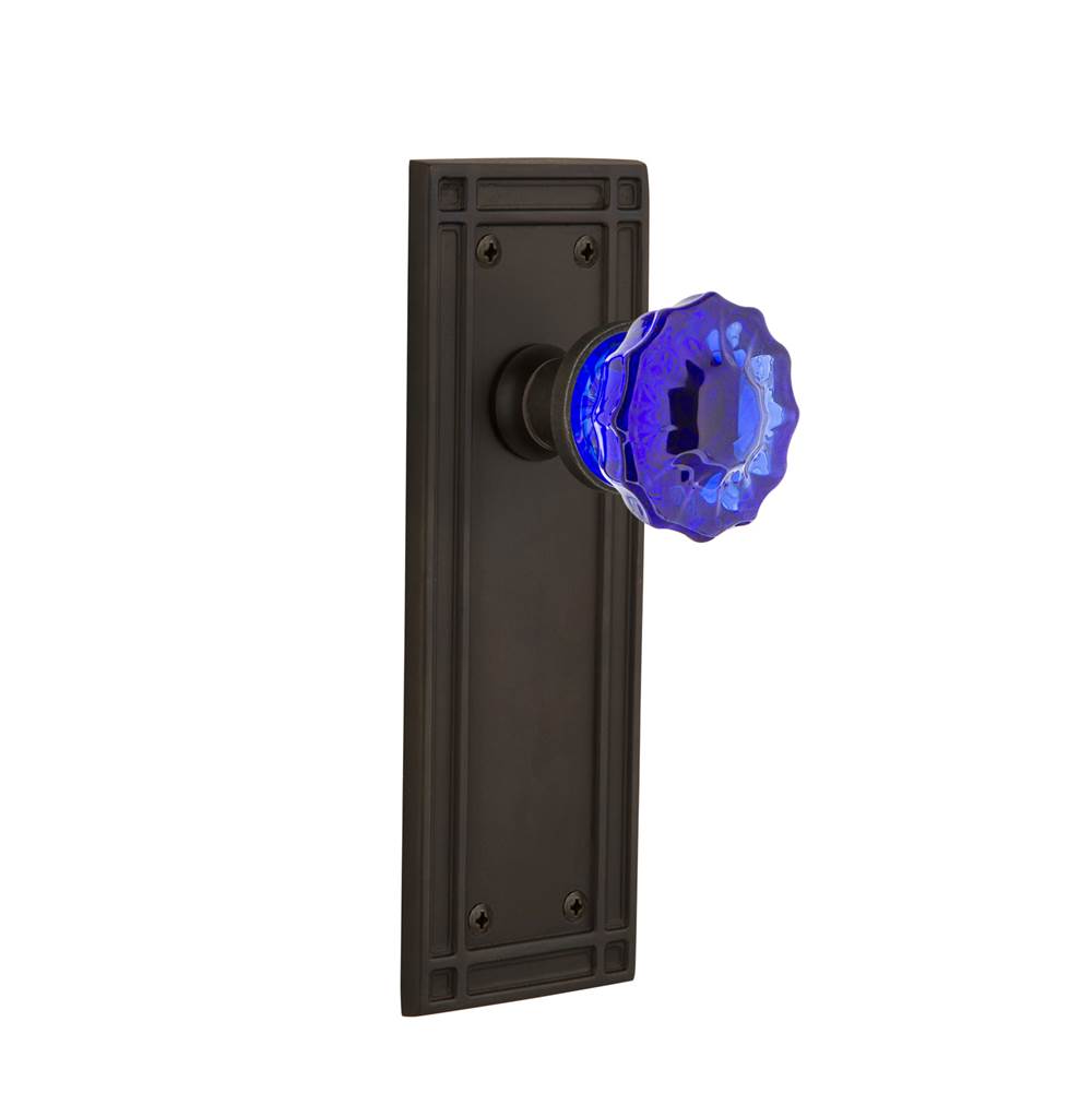 Nostalgic Warehouse Nostalgic Warehouse Mission Plate Privacy Crystal Cobalt Glass Door Knob in Oil-Rubbed Bronze