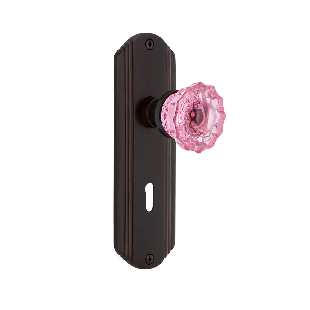 Nostalgic Warehouse Nostalgic Warehouse Deco Plate with Keyhole Privacy Crystal Pink Glass Door Knob in Timeless Bronze