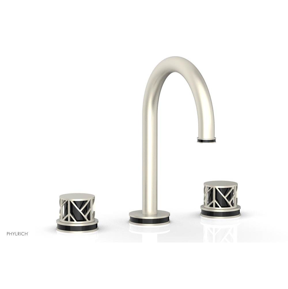 Phylrich Pewter Jolie Widespread Lavatory Faucet With Gooseneck Spout, Round Cutaway Handles, And Black Accents - 1.2GPM