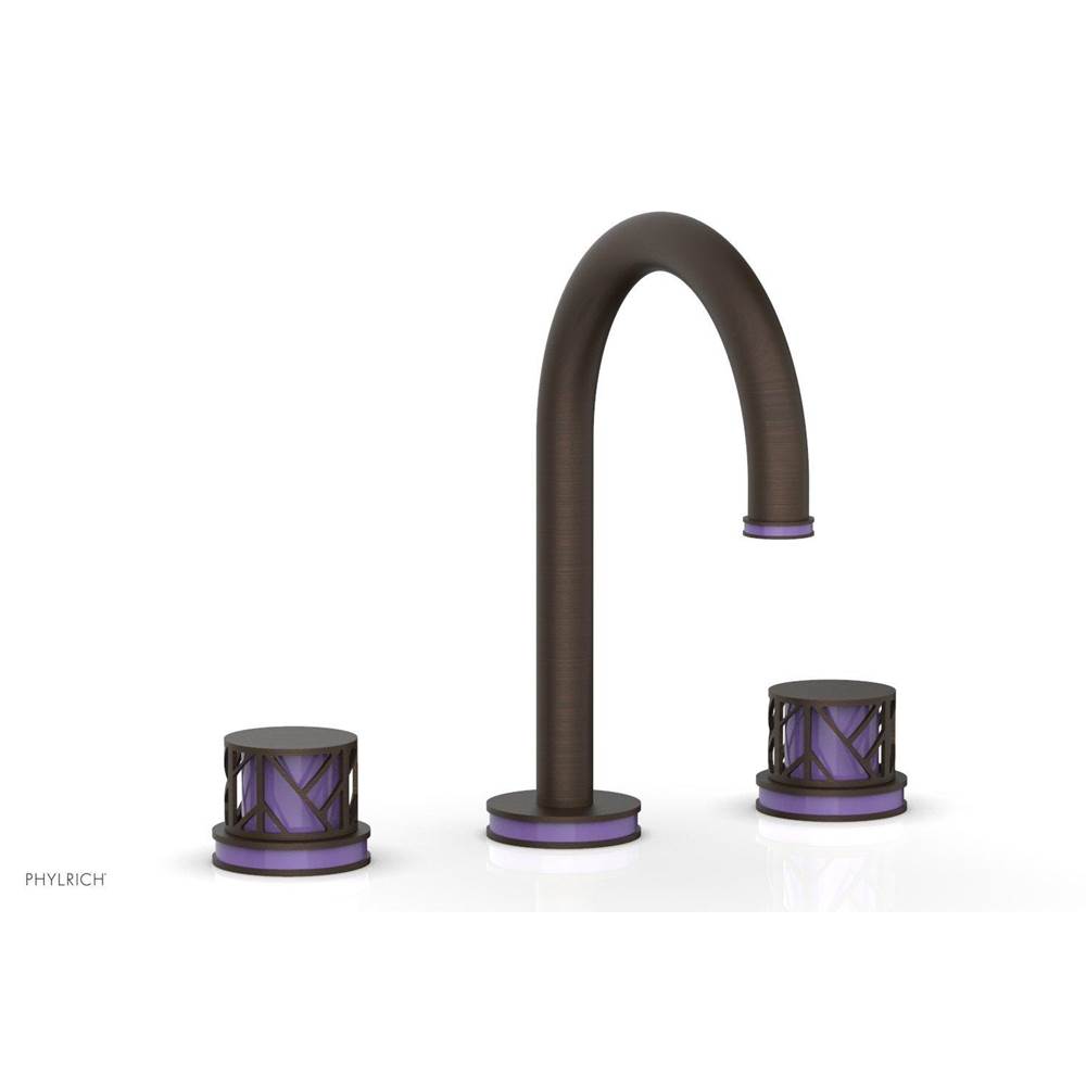 Phylrich Antique Brass Jolie Widespread Lavatory Faucet With Gooseneck Spout, Round Cutaway Handles, And Purple Accents - 1.2GPM